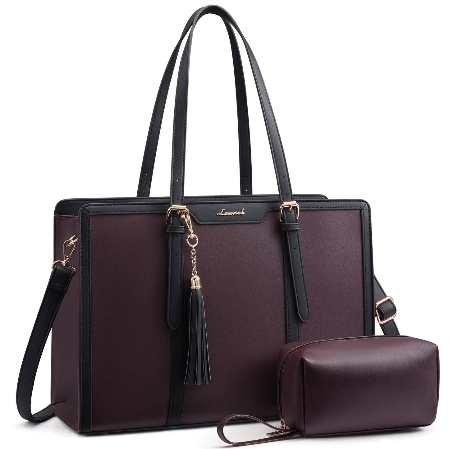 LOVEVOOK Laptop Tote Bag for Women,17 inch Canvas Leather Computer bag with Clutch Purse for Business, Travel, School, Casual