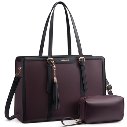 LOVEVOOK Laptop Tote Bag for Women,17 inch Canvas Leather Computer bag with Clutch Purse for Business, Travel, School, Casual
