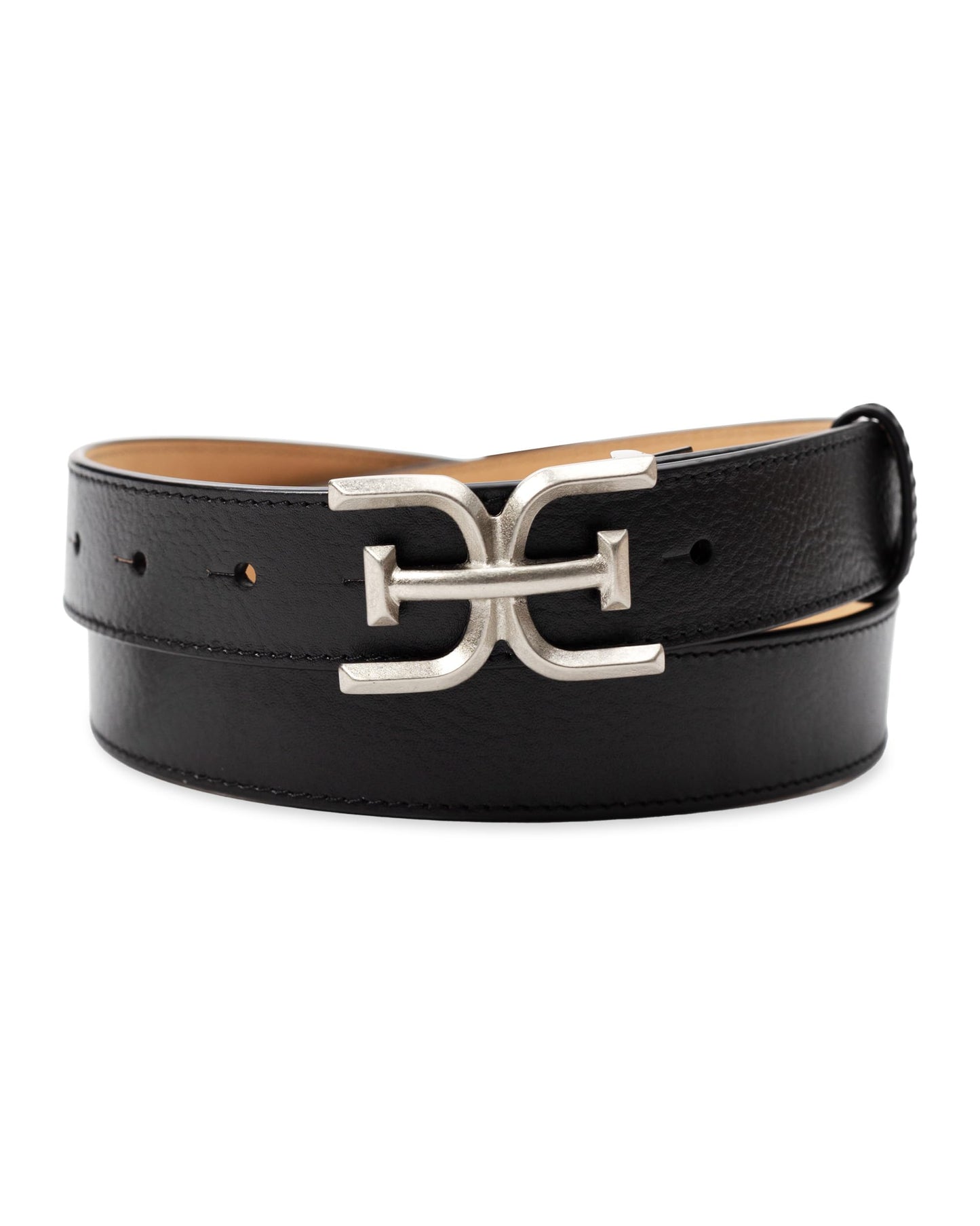 Sam Edelman Women's Fashion Double-E Plaque Logo Buckle Slim Textured Belt for Jeans, Dresses and Trousers