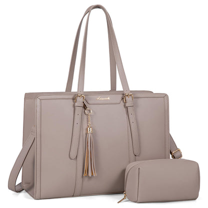 LOVEVOOK Laptop Tote Bag for Women,17 inch Canvas Leather Computer bag with Clutch Purse for Business, Travel, School, Casual