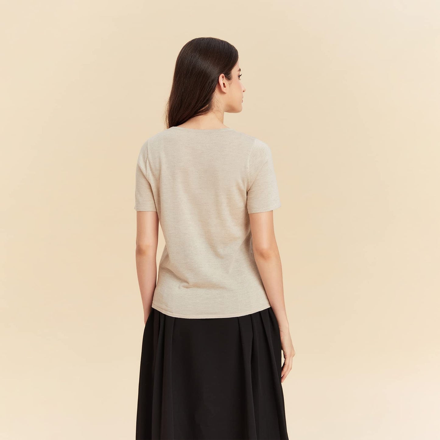 GreenMount Women's Silk Cashmere Round Neck T-Shirt Stretchy Basic Tee Summer Tops for Women