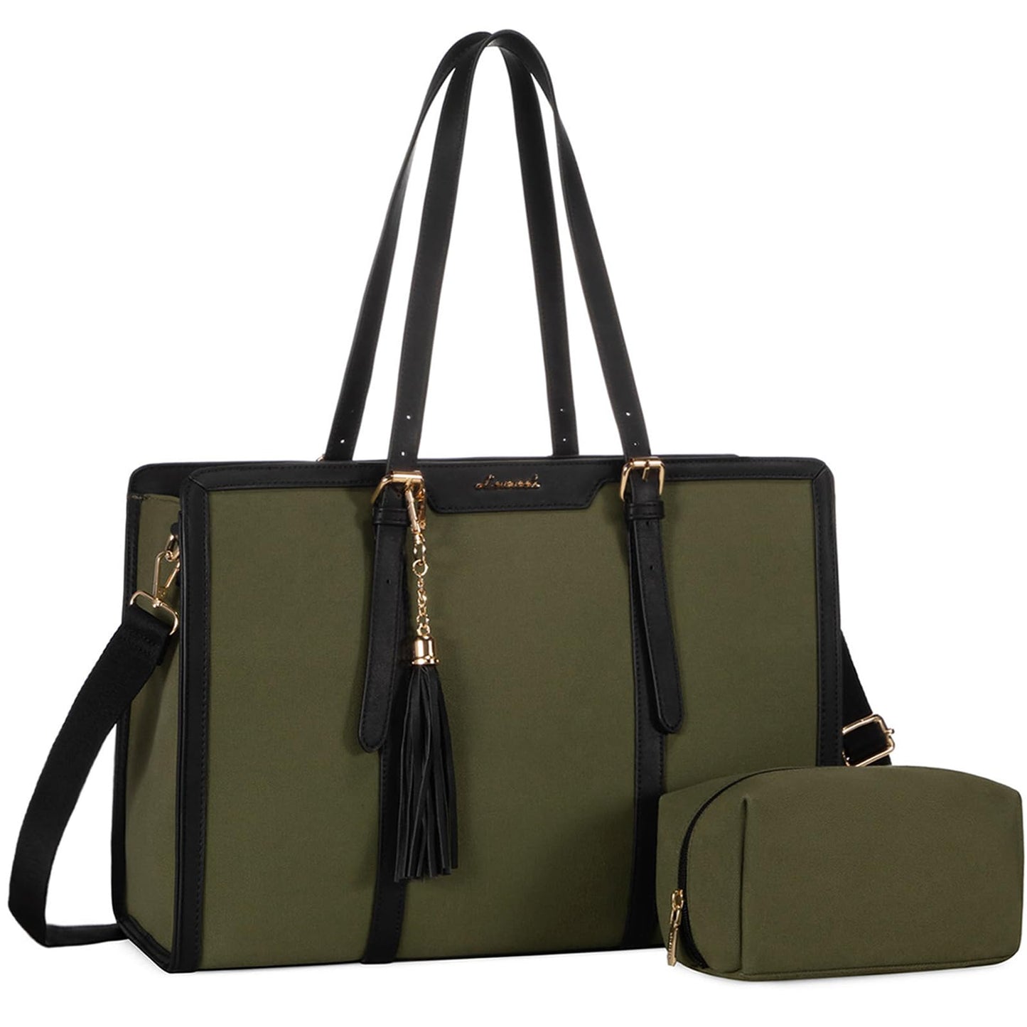 LOVEVOOK Laptop Tote Bag for Women,17 inch Canvas Leather Computer bag with Clutch Purse for Business, Travel, School, Casual