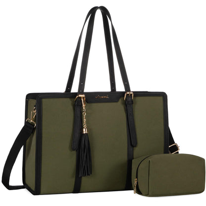 LOVEVOOK Laptop Tote Bag for Women,17 inch Canvas Leather Computer bag with Clutch Purse for Business, Travel, School, Casual