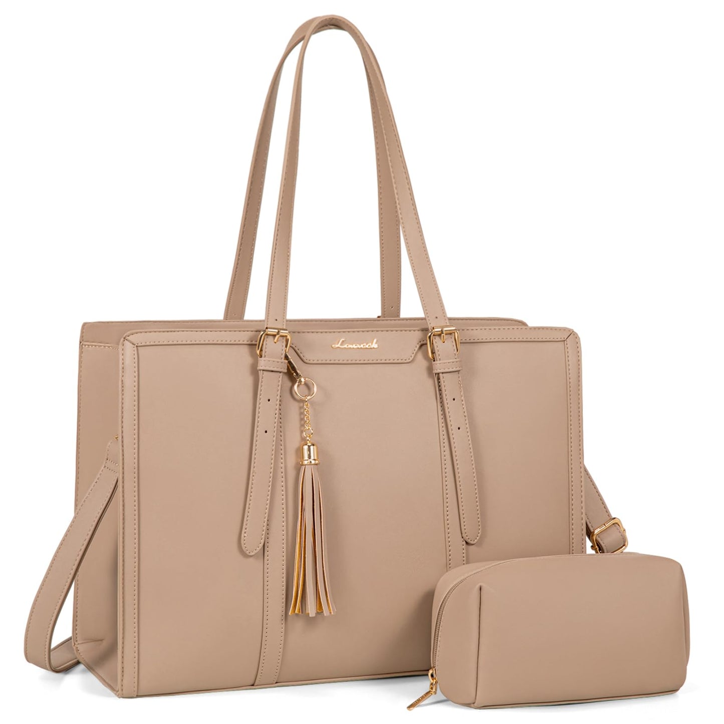 LOVEVOOK Laptop Tote Bag for Women,17 inch Canvas Leather Computer bag with Clutch Purse for Business, Travel, School, Casual