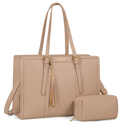LOVEVOOK Laptop Tote Bag for Women,17 inch Canvas Leather Computer bag with Clutch Purse for Business, Travel, School, Casual