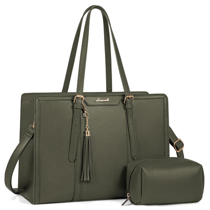 LOVEVOOK Laptop Tote Bag for Women,17 inch Canvas Leather Computer bag with Clutch Purse for Business, Travel, School, Casual