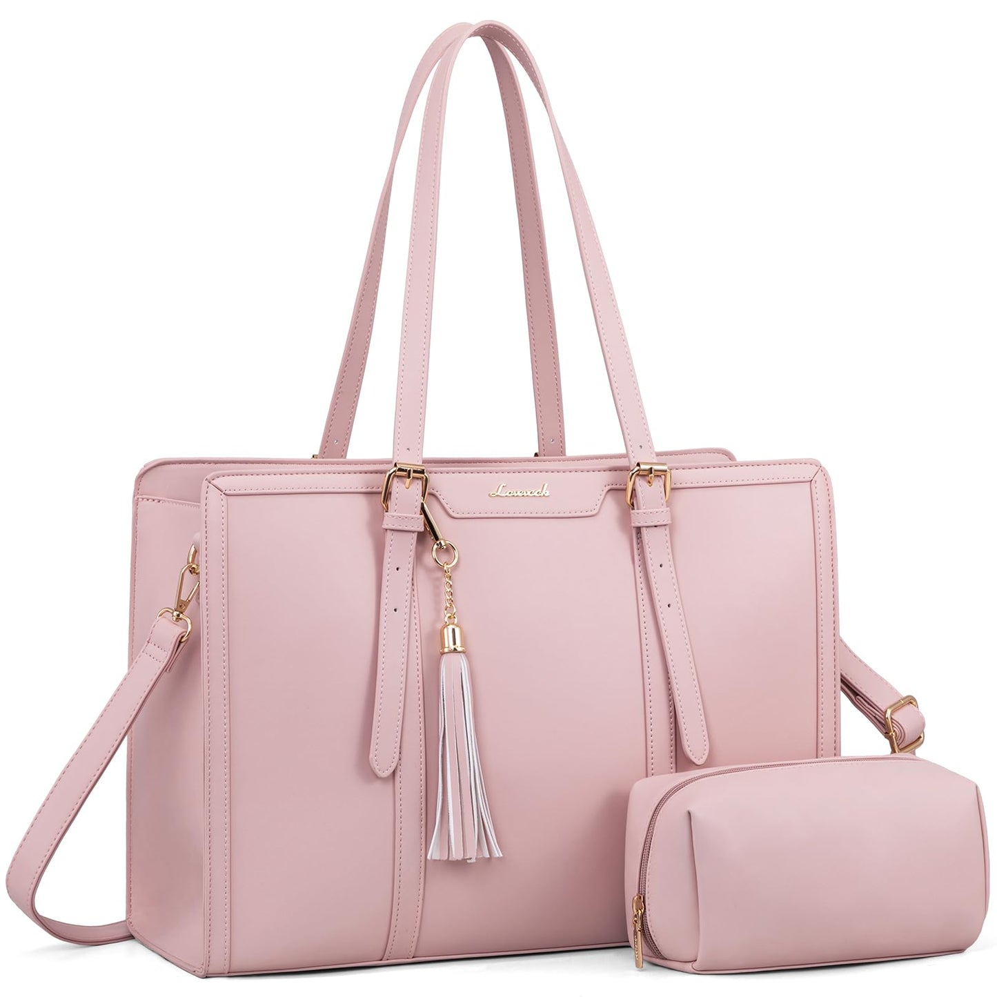 LOVEVOOK Laptop Tote Bag for Women,17 inch Canvas Leather Computer bag with Clutch Purse for Business, Travel, School, Casual