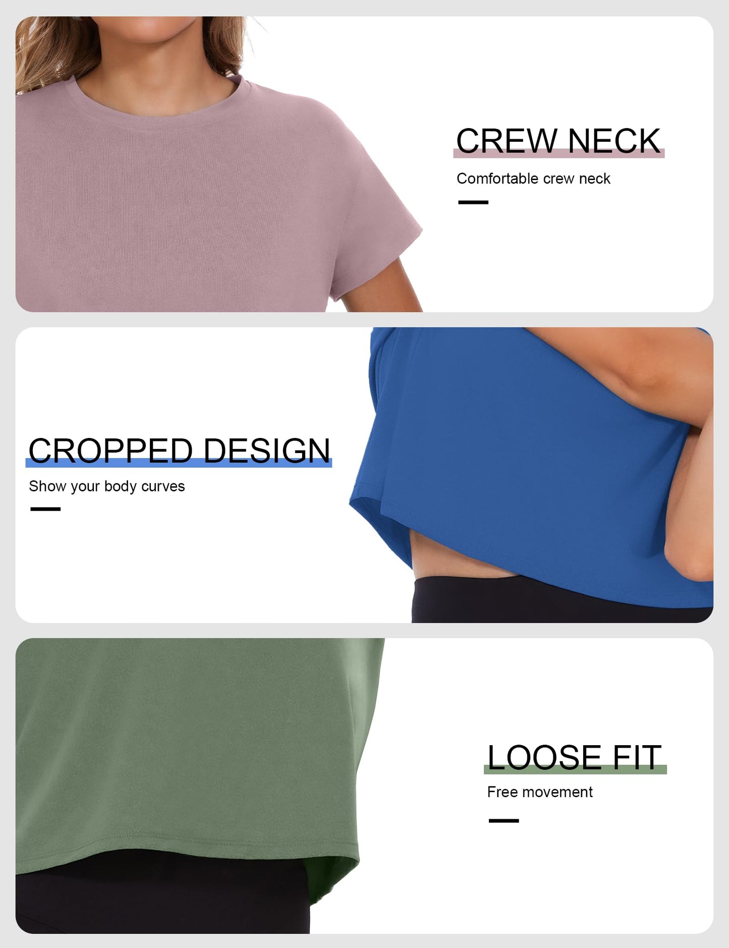Dalavch 4/6 Pack Women's Crop Top Short Sleeve Athletic Workout Yoga Running Gym Casual Tees T-Shirts Loose Fit