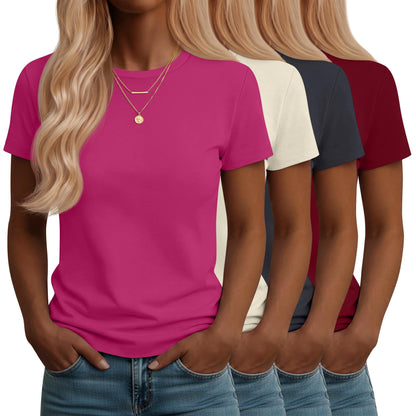 Neer 4 Pack Women's Crew Neck T Shirts Summer Short Sleeve Casual Basic Tops Loose Fit Flat Hem Tees