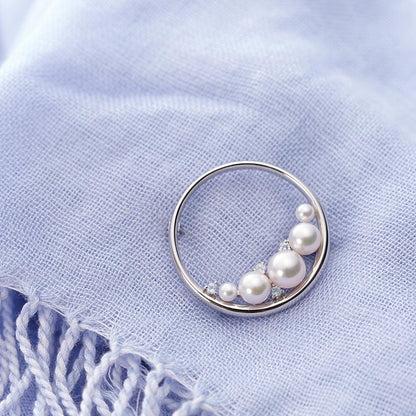 Japanese 3.5-7.0mm Akoya Cultured Pearl with Blue moonstone Brooch for Women with Sterling Silver | Elegant Design Excellent Gift | Pearl Brooch