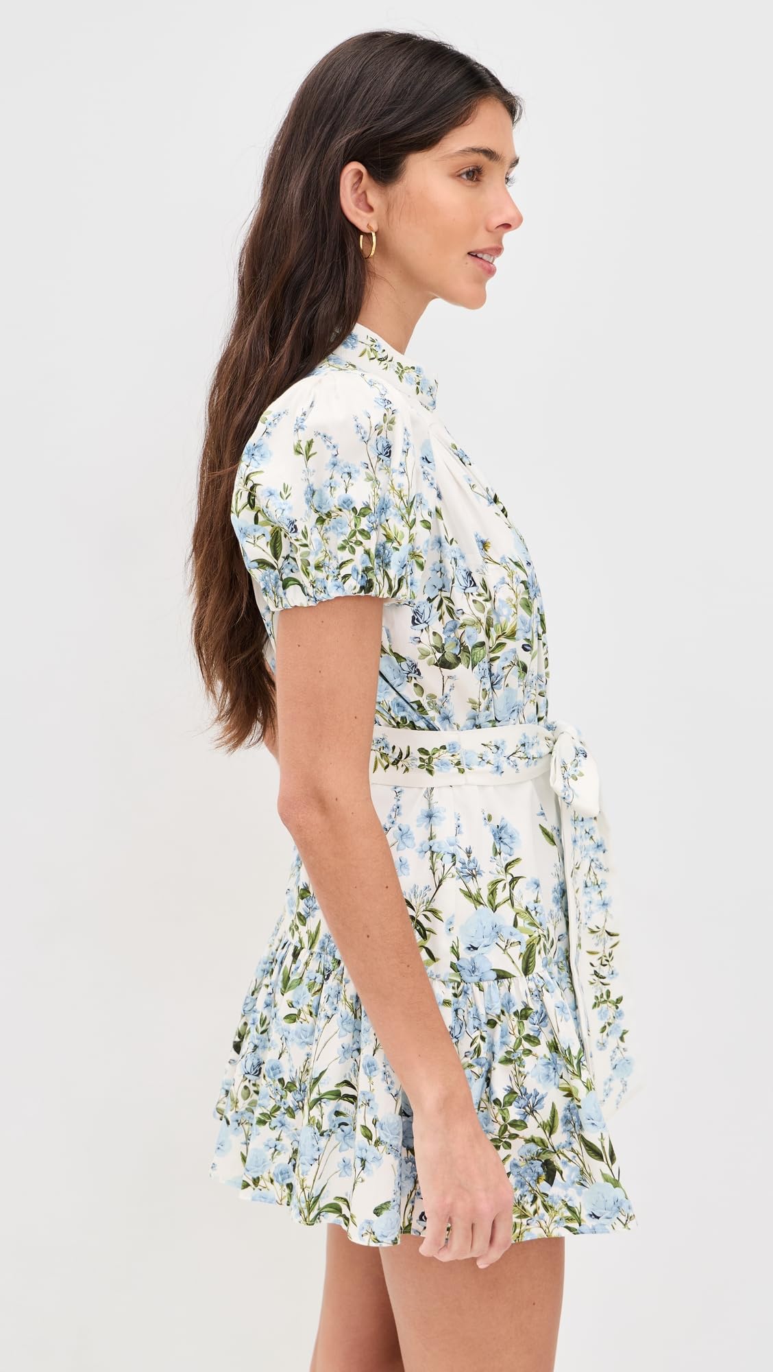 alice + olivia Women's Cora Short Sleeve Tiered Mini Shirt Dress