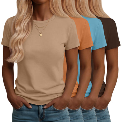 Neer 4 Pack Women's Crew Neck T Shirts Summer Short Sleeve Casual Basic Tops Loose Fit Flat Hem Tees