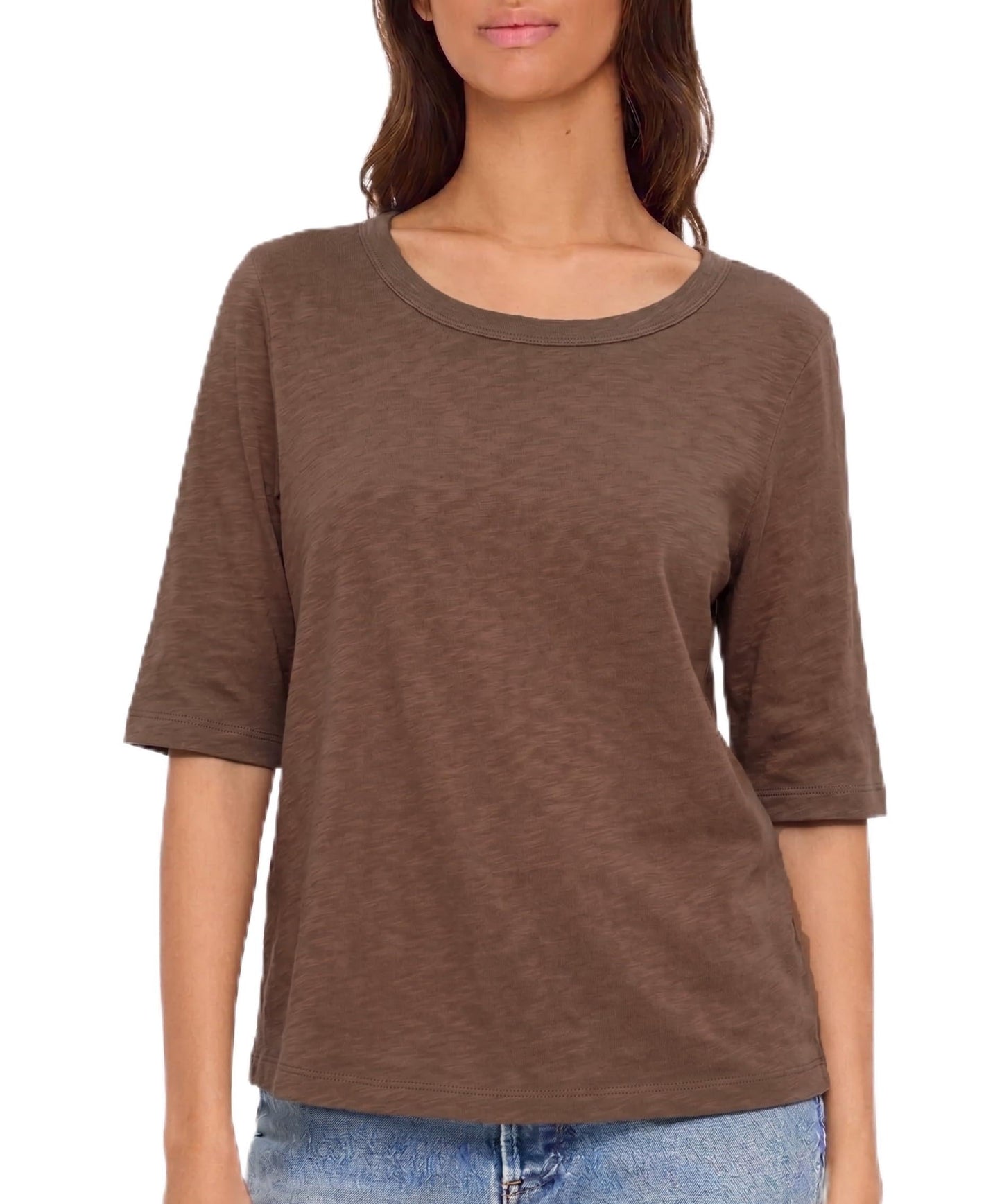 Michael Stars Women's Supima¿ Cotton Slub Elbow Sleeve Swing Tee