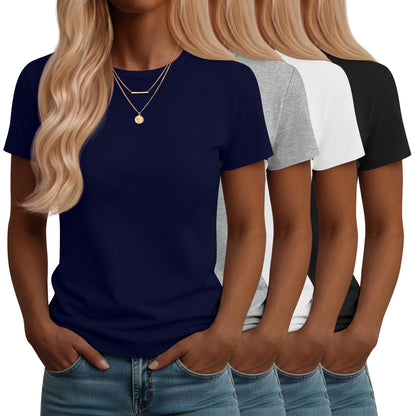 Neer 4 Pack Women's Crew Neck T Shirts Summer Short Sleeve Casual Basic Tops Loose Fit Flat Hem Tees