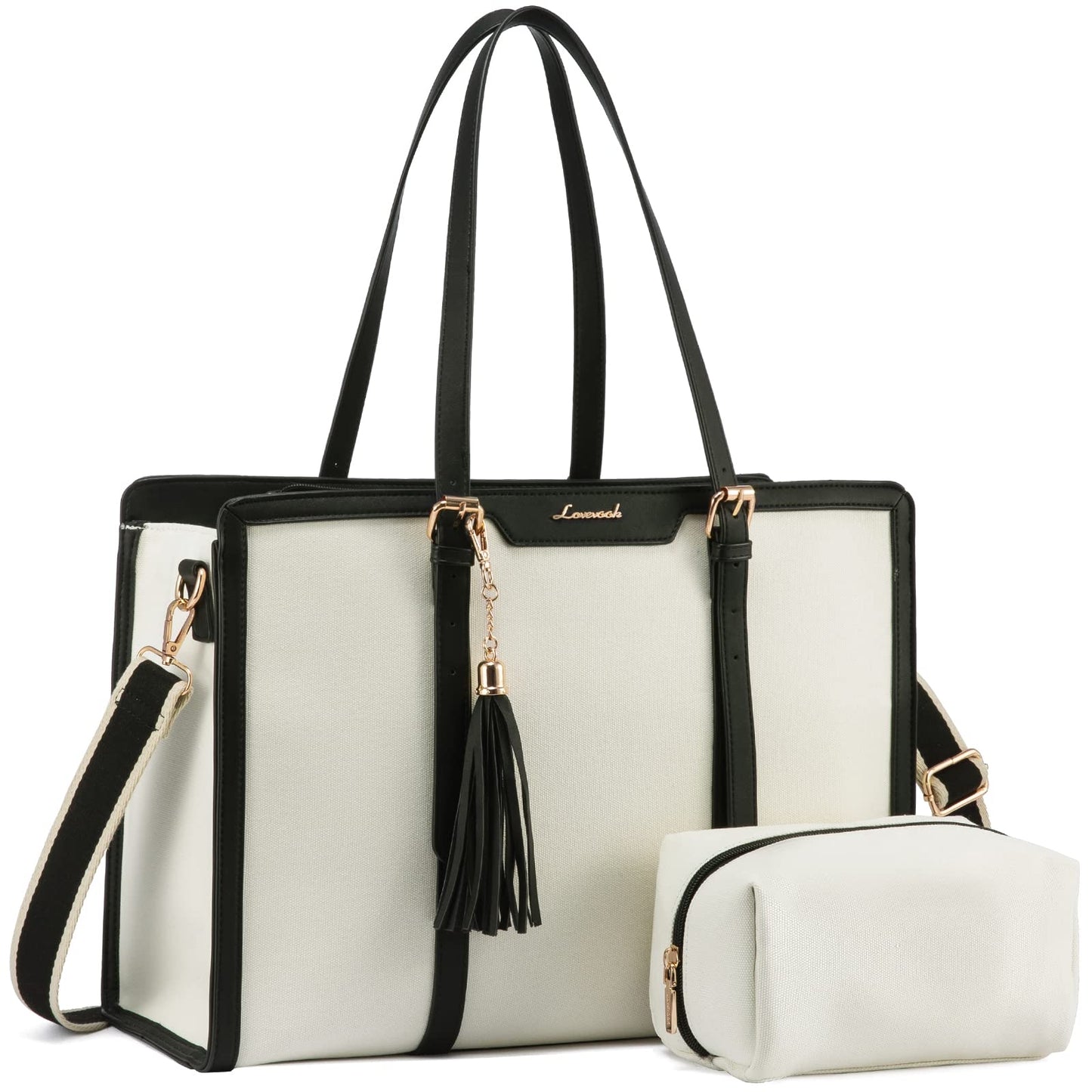 LOVEVOOK Laptop Tote Bag for Women,17 inch Canvas Leather Computer bag with Clutch Purse for Business, Travel, School, Casual