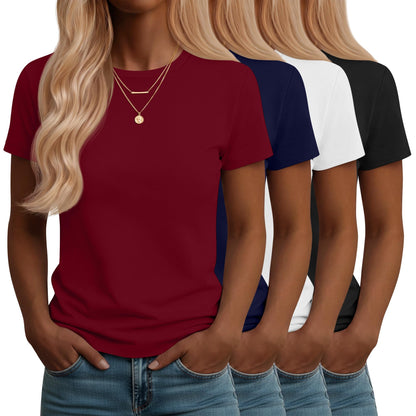 Neer 4 Pack Women's Crew Neck T Shirts Summer Short Sleeve Casual Basic Tops Loose Fit Flat Hem Tees