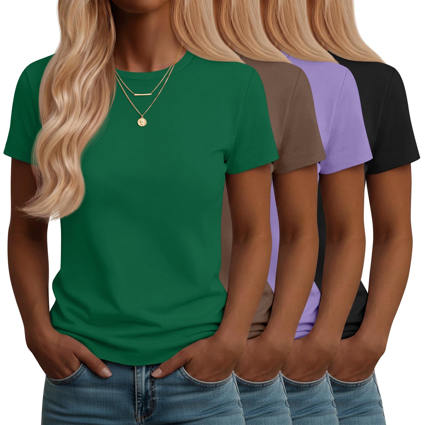 Neer 4 Pack Women's Crew Neck T Shirts Summer Short Sleeve Casual Basic Tops Loose Fit Flat Hem Tees