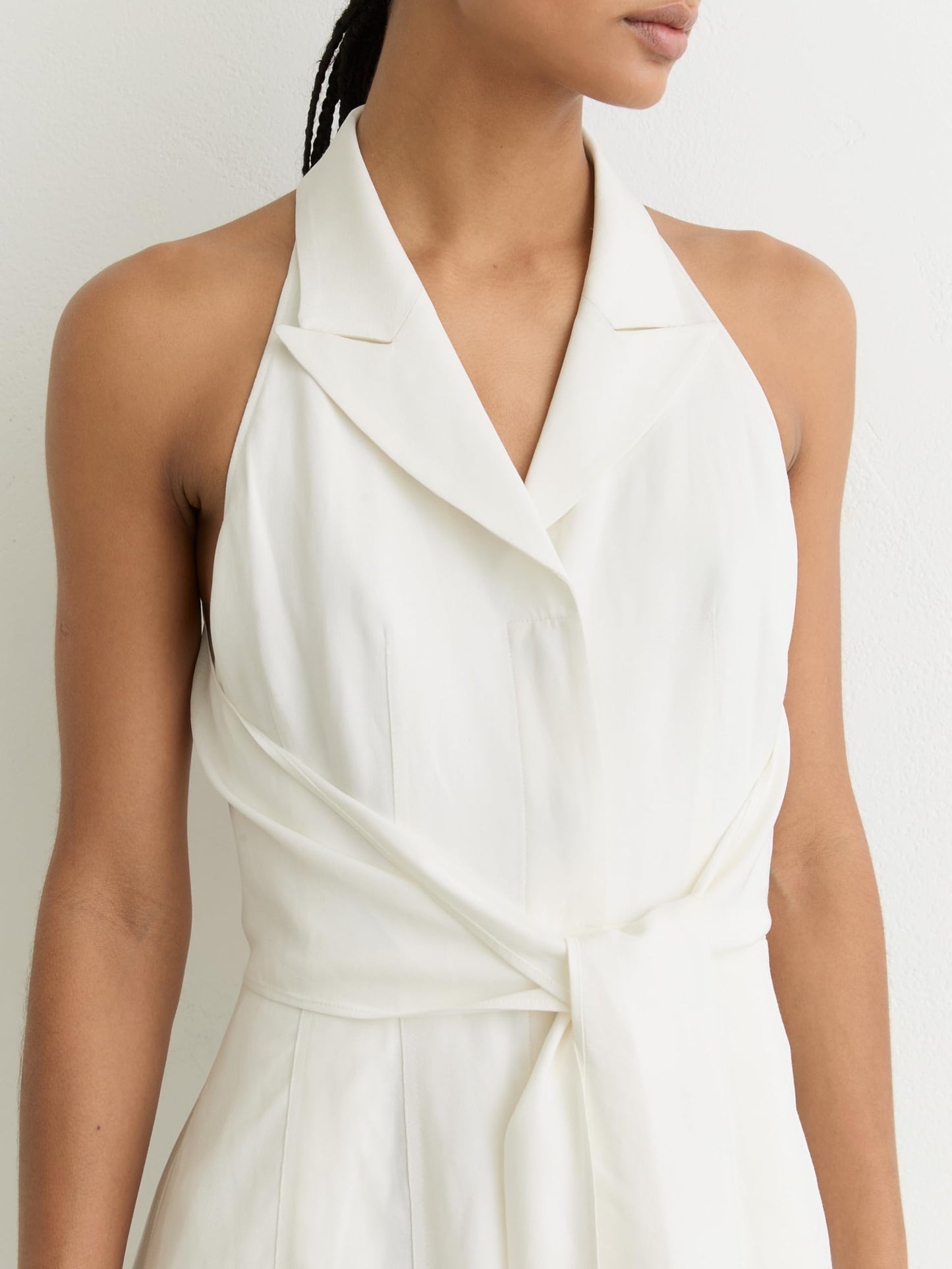REISS Womens' TOR Halterneck Linen Midi Dress