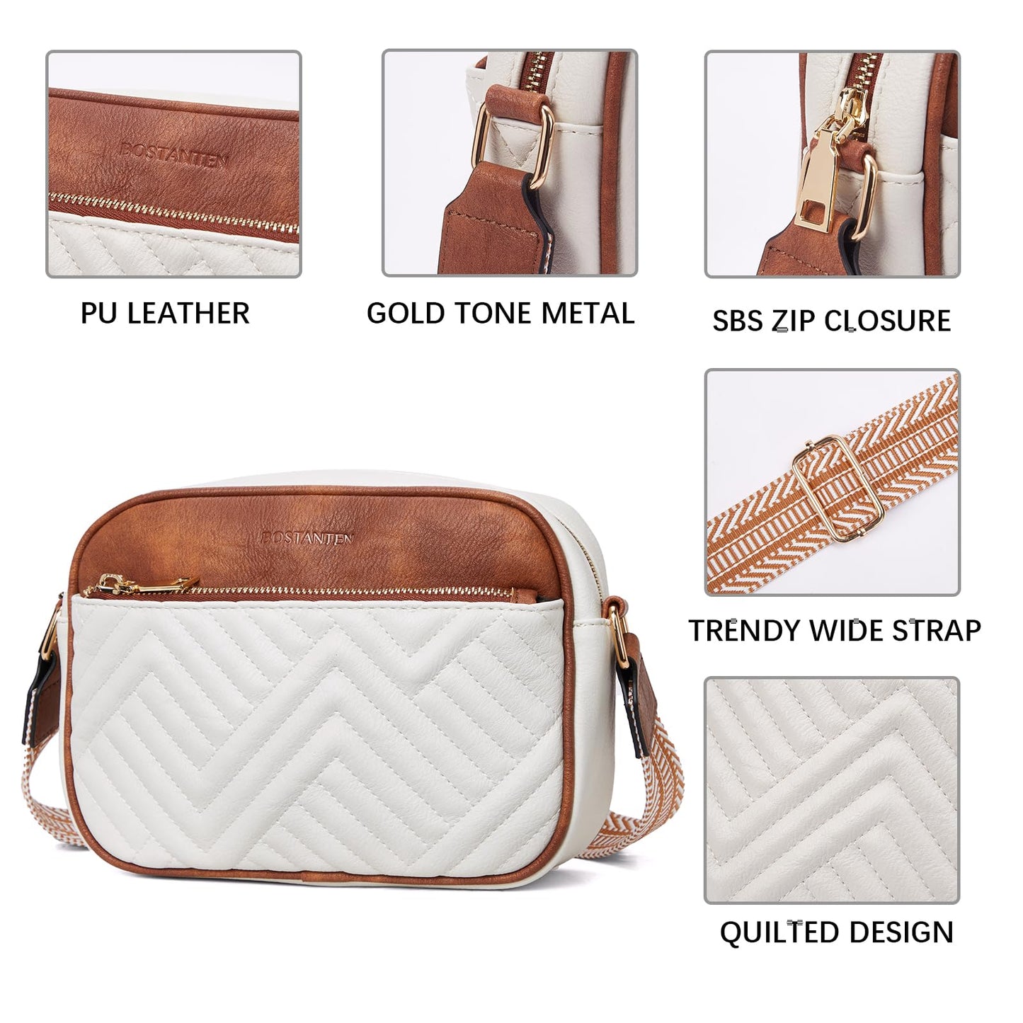 BOSTANTEN Quilted Crossbody Bags for Women Vegan Leather Purses Shoulder Handbags with Wide Strap
