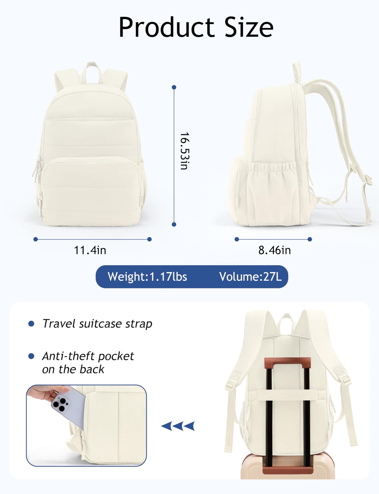 Uselike Travel Backpack for Women, 15.6 Inch Laptop Backpack, Quilted College Bookbag, Cute Work Backpacks, Water Resistant