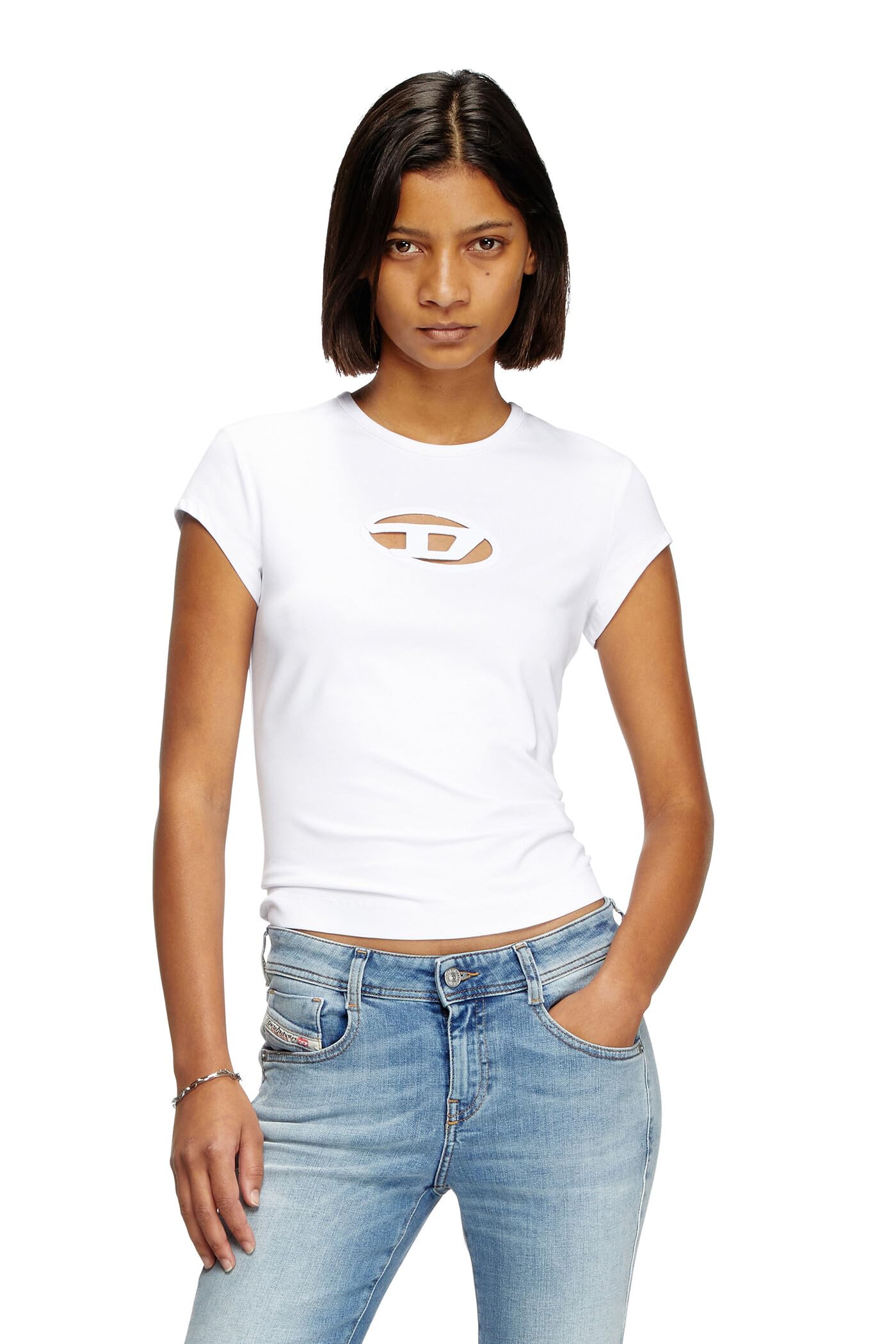 Diesel Women’s Slim Fit Logo T-Shirt – Stretch Cotton Crew Neck Short Sleeve Top, T-Angie