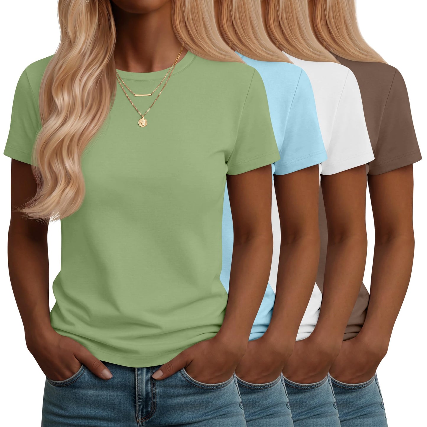 Neer 4 Pack Women's Crew Neck T Shirts Summer Short Sleeve Casual Basic Tops Loose Fit Flat Hem Tees