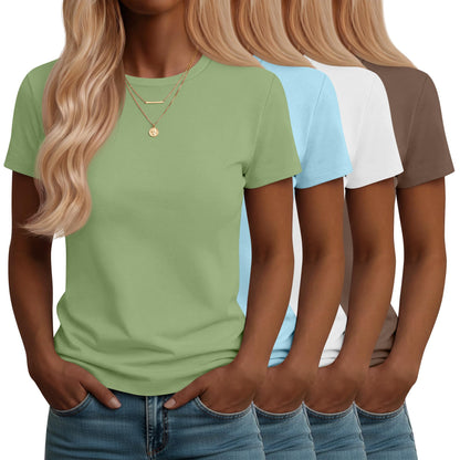 Neer 4 Pack Women's Crew Neck T Shirts Summer Short Sleeve Casual Basic Tops Loose Fit Flat Hem Tees