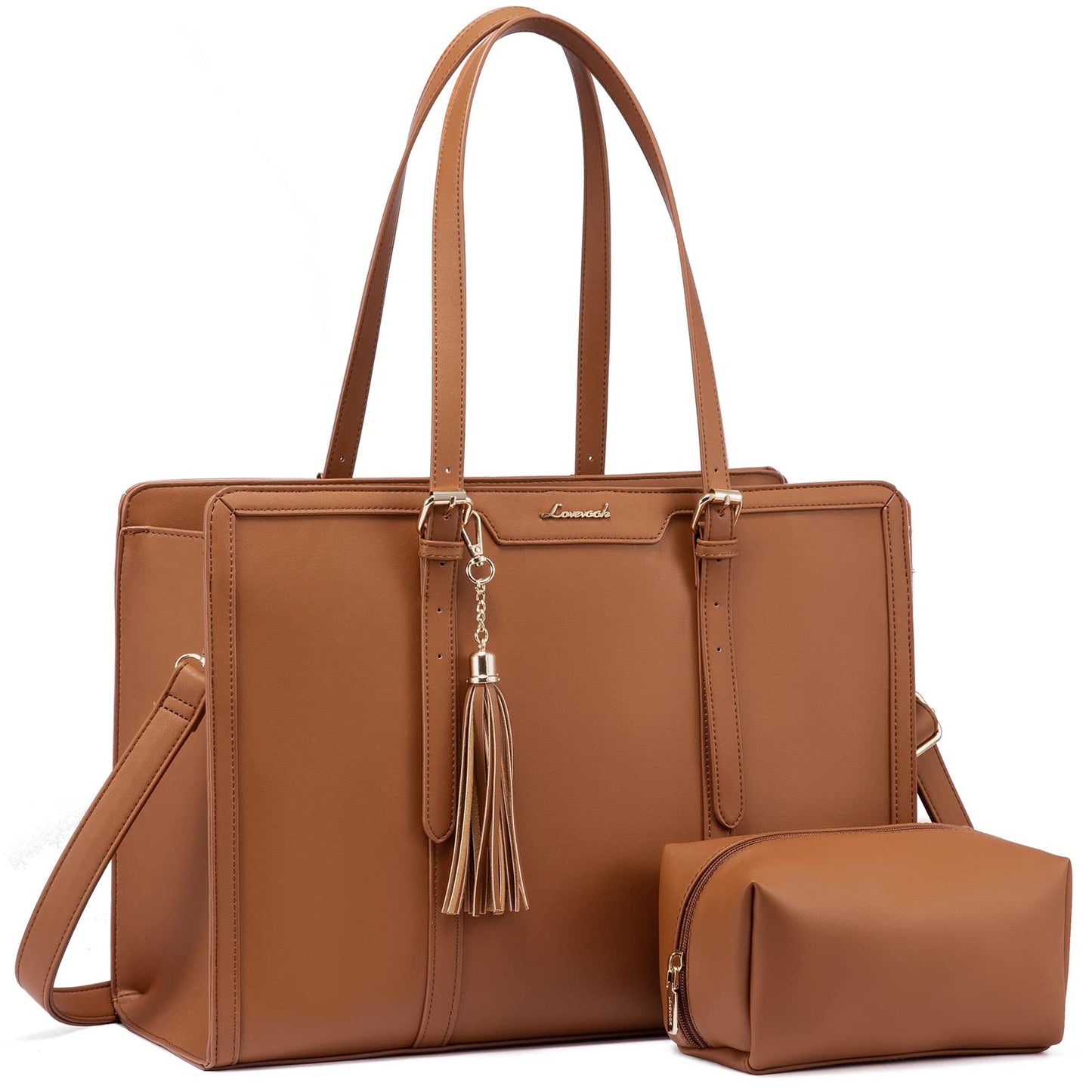 LOVEVOOK Laptop Tote Bag for Women,17 inch Canvas Leather Computer bag with Clutch Purse for Business, Travel, School, Casual