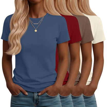 Neer 4 Pack Women's Crew Neck T Shirts Summer Short Sleeve Casual Basic Tops Loose Fit Flat Hem Tees