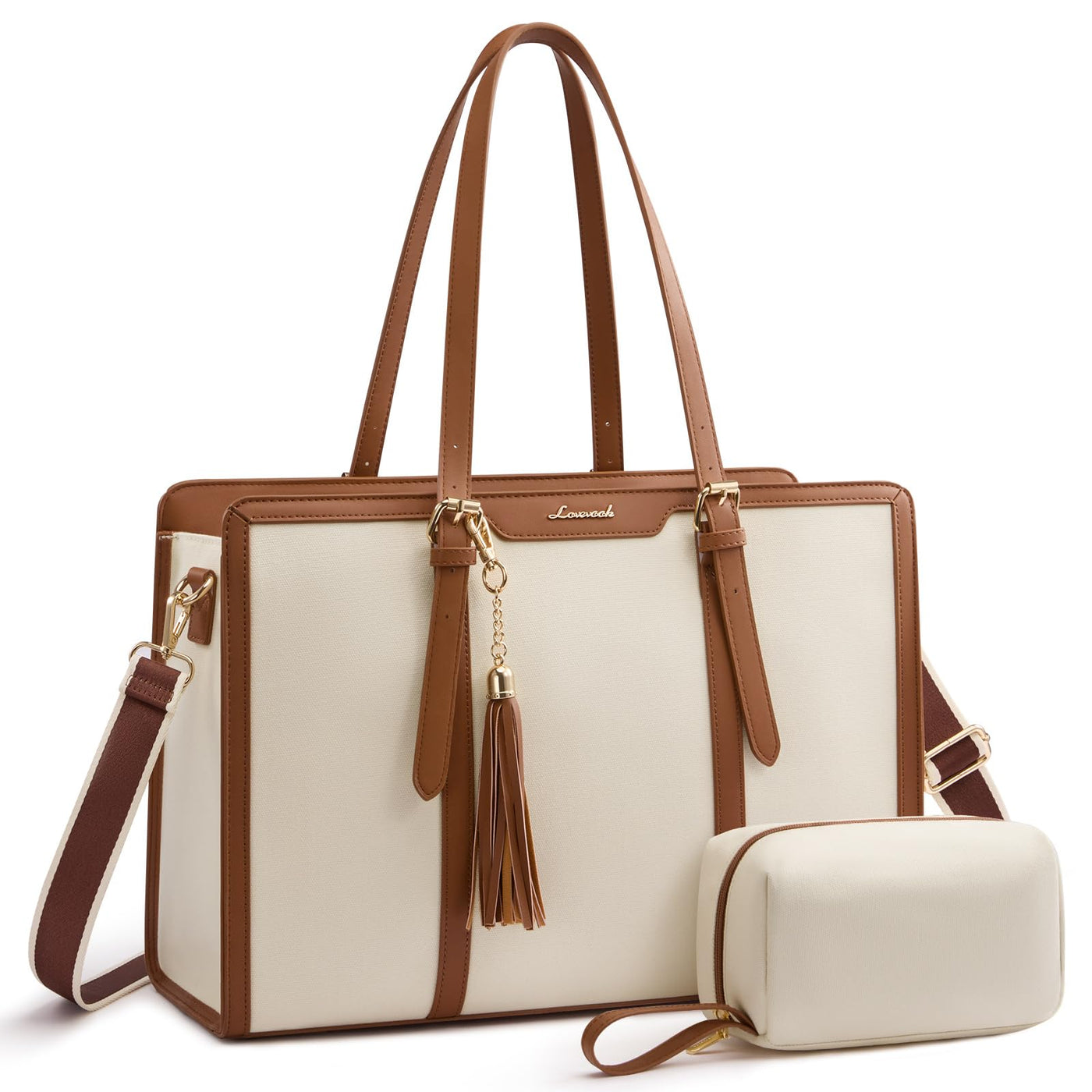 LOVEVOOK Laptop Tote Bag for Women,17 inch Canvas Leather Computer bag with Clutch Purse for Business, Travel, School, Casual