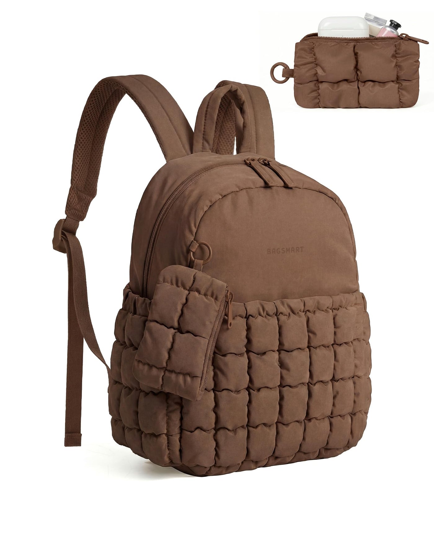 BAGSMART Mini Backpacks for Women, Puffy Checkered Quilted, Lightweight Water-Resistant Small Backpack Set with Pouch