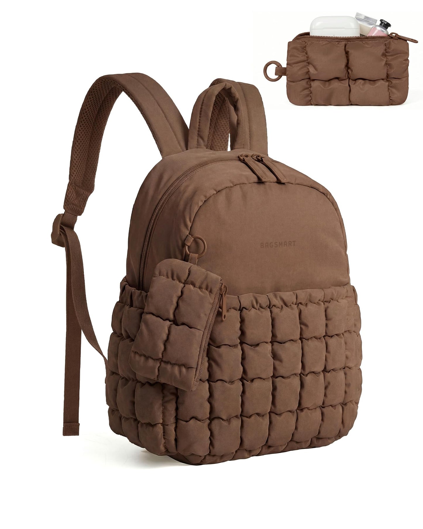 BAGSMART Mini Backpacks for Women, Puffy Checkered Quilted, Lightweight Water-Resistant Small Backpack Set with Pouch