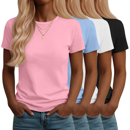 Neer 4 Pack Women's Crew Neck T Shirts Summer Short Sleeve Casual Basic Tops Loose Fit Flat Hem Tees