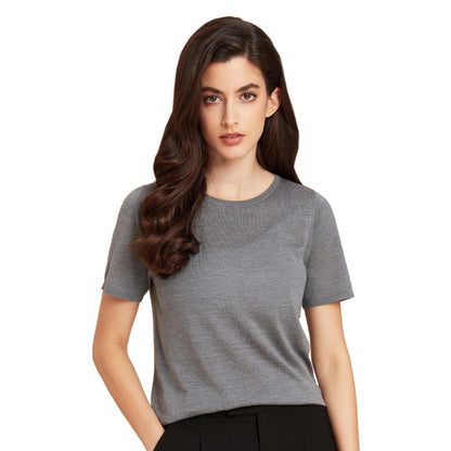 GreenMount Women's Silk Cashmere Round Neck T-Shirt Stretchy Basic Tee Summer Tops for Women