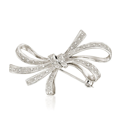 Ross-Simons 0.10 ct. t.w. Diamond Ribbon Pin in Sterling Silver