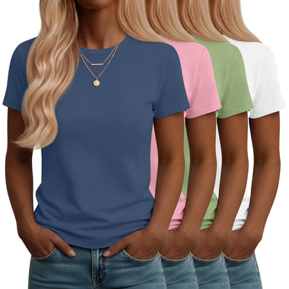 Neer 4 Pack Women's Crew Neck T Shirts Summer Short Sleeve Casual Basic Tops Loose Fit Flat Hem Tees
