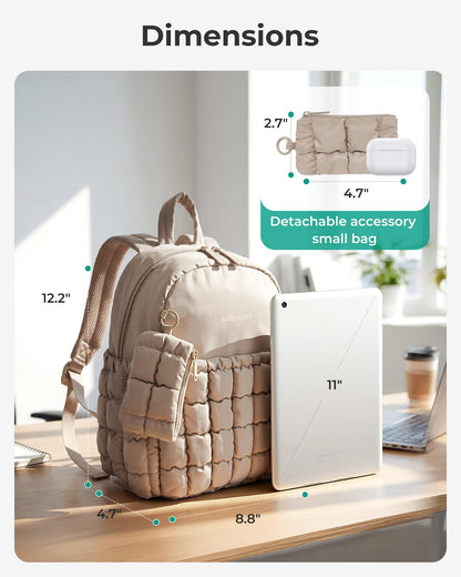 BAGSMART Mini Backpacks for Women, Puffy Checkered Quilted, Lightweight Water-Resistant Small Backpack Set with Pouch