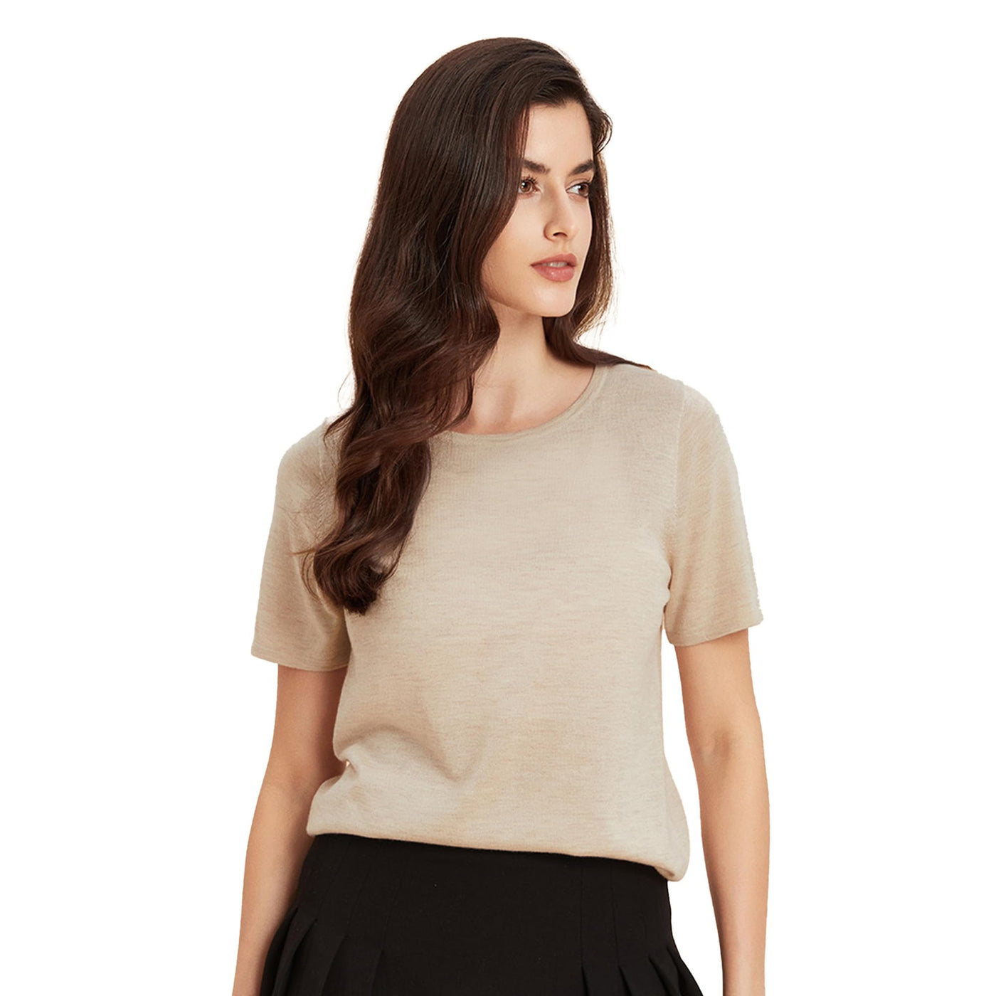 GreenMount Women's Silk Cashmere Round Neck T-Shirt Stretchy Basic Tee Summer Tops for Women