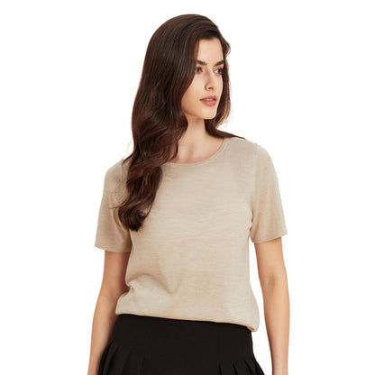 GreenMount Women's Silk Cashmere Round Neck T-Shirt Stretchy Basic Tee Summer Tops for Women