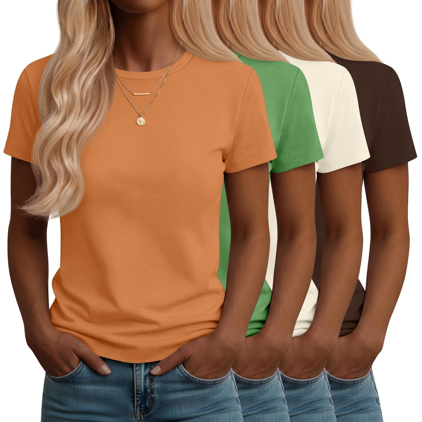 Neer 4 Pack Women's Crew Neck T Shirts Summer Short Sleeve Casual Basic Tops Loose Fit Flat Hem Tees
