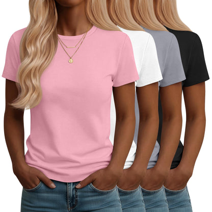 Neer 4 Pack Women's Crew Neck T Shirts Summer Short Sleeve Casual Basic Tops Loose Fit Flat Hem Tees