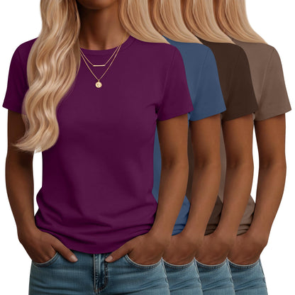Neer 4 Pack Women's Crew Neck T Shirts Summer Short Sleeve Casual Basic Tops Loose Fit Flat Hem Tees