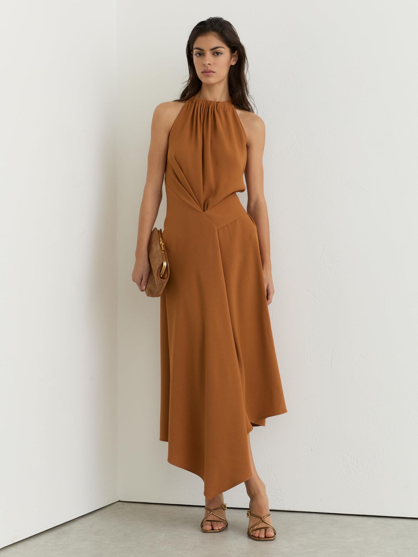 REISS Womens' Maeve Drape Detail Occasion Midi Dress