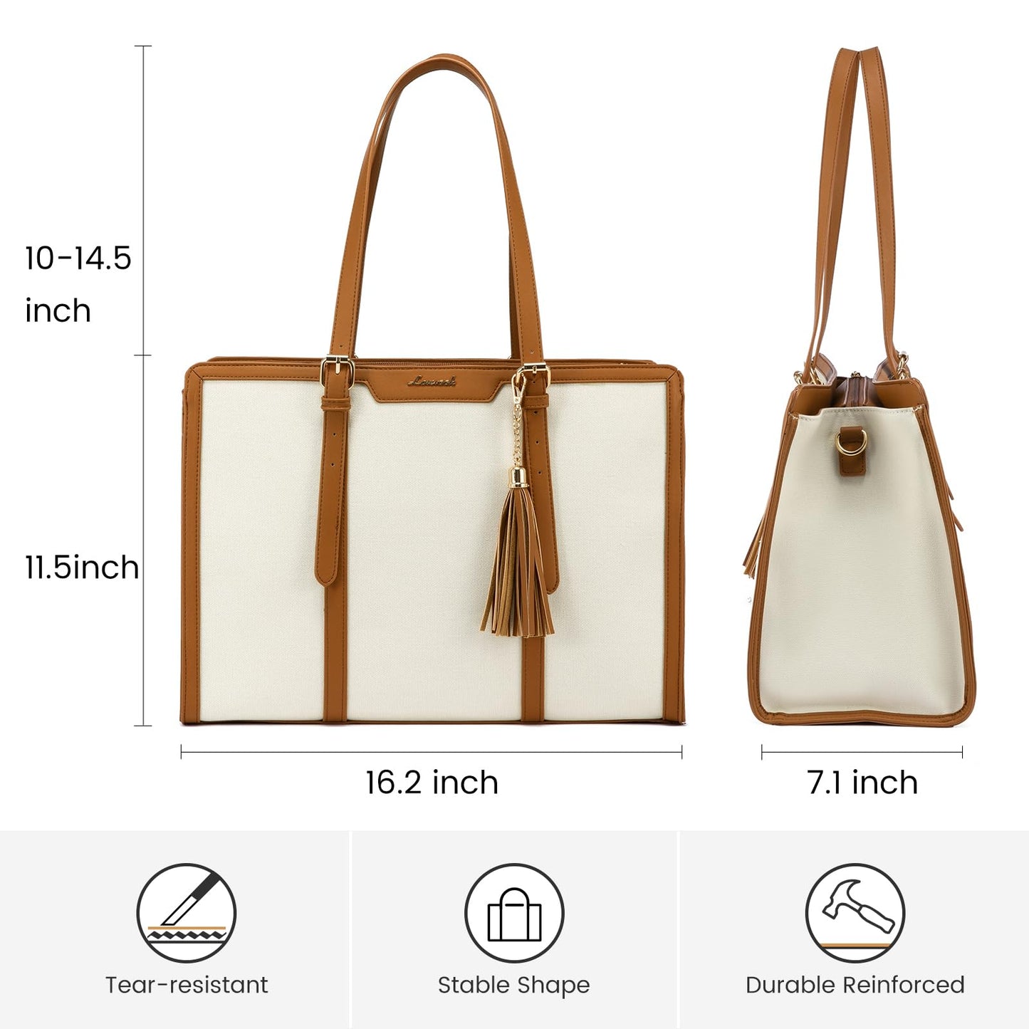 LOVEVOOK Laptop Tote Bag for Women,17 inch Canvas Leather Computer bag with Clutch Purse for Business, Travel, School, Casual