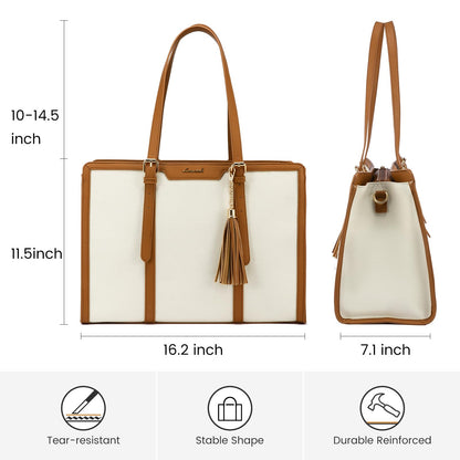 LOVEVOOK Laptop Tote Bag for Women,17 inch Canvas Leather Computer bag with Clutch Purse for Business, Travel, School, Casual