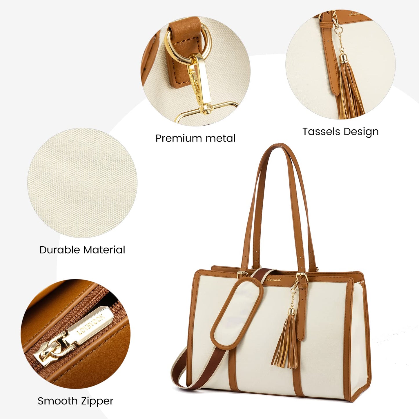 LOVEVOOK Laptop Tote Bag for Women,17 inch Canvas Leather Computer bag with Clutch Purse for Business, Travel, School, Casual
