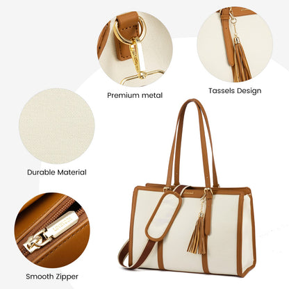 LOVEVOOK Laptop Tote Bag for Women,17 inch Canvas Leather Computer bag with Clutch Purse for Business, Travel, School, Casual