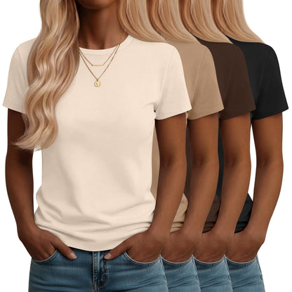 Neer 4 Pack Women's Crew Neck T Shirts Summer Short Sleeve Casual Basic Tops Loose Fit Flat Hem Tees