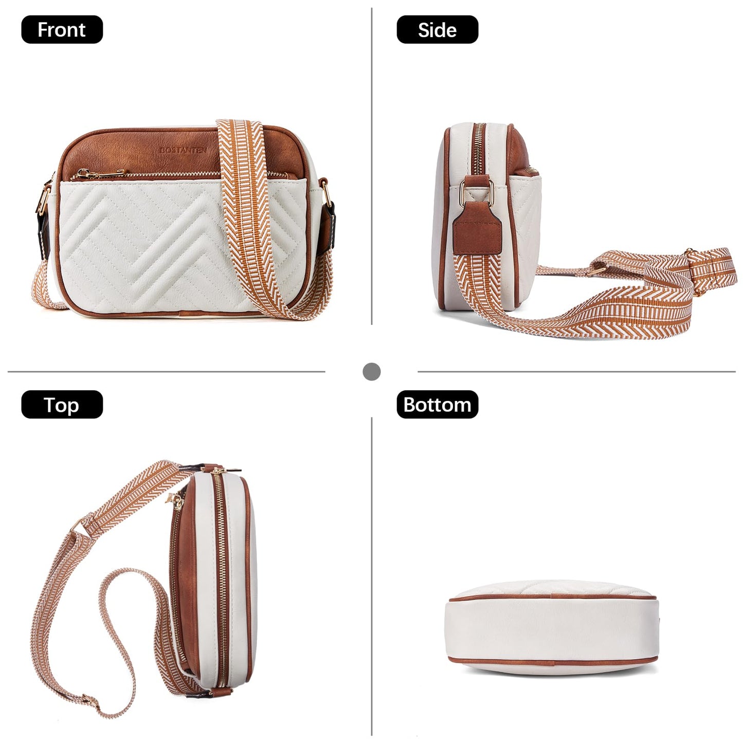 BOSTANTEN Quilted Crossbody Bags for Women Vegan Leather Purses Shoulder Handbags with Wide Strap