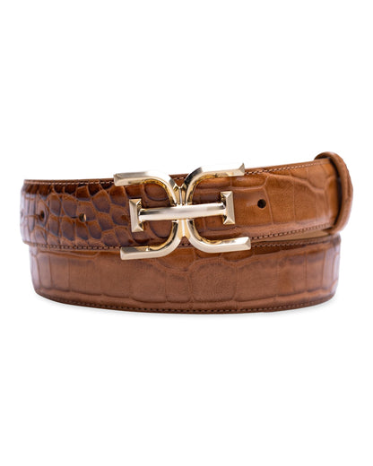 Sam Edelman Women's Fashion Double-E Plaque Logo Buckle Slim Textured Belt for Jeans, Dresses and Trousers